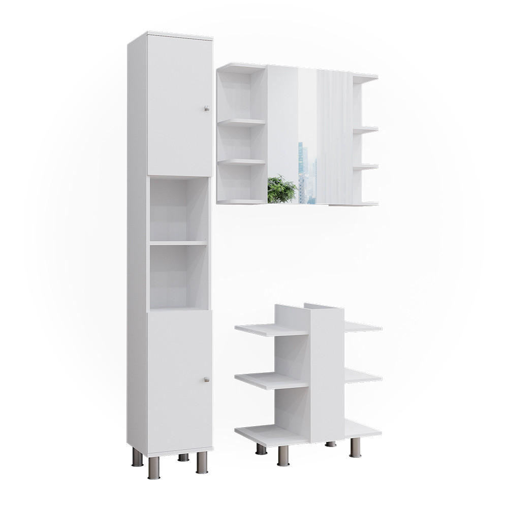 BADMÖBEL-SET Fynn Weiß 3 Teile, mit Hochschrank - Weiß, Holzwerkstoff (79.6/190/36.6cm) - Vicco