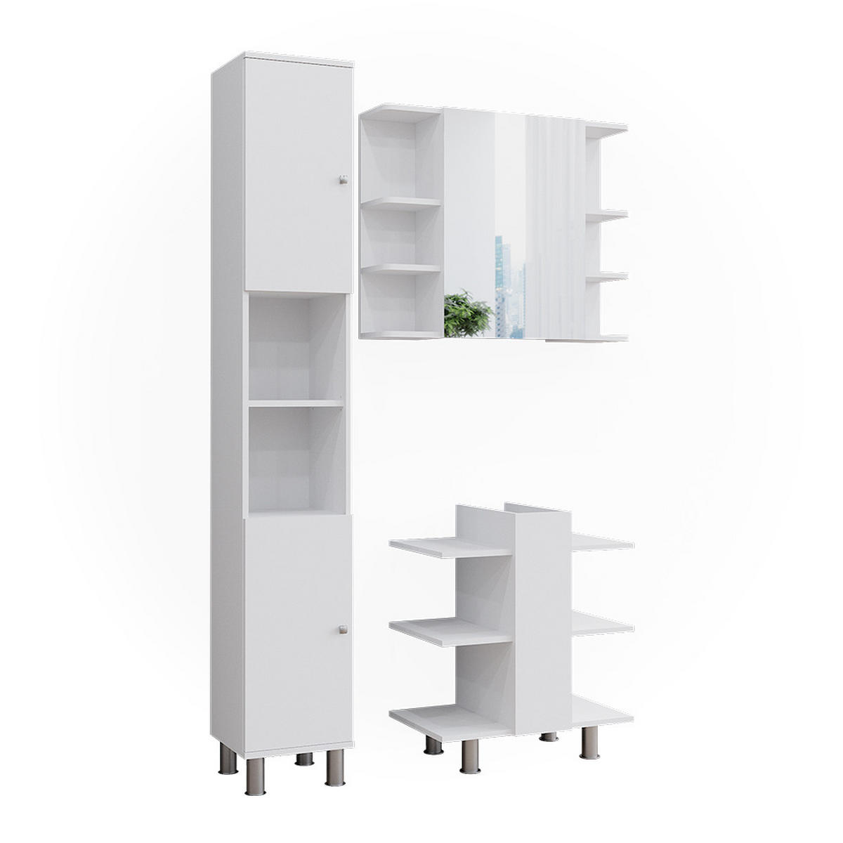 BADMÖBEL-SET Fynn Weiß 3 Teile, mit Hochschrank - Weiß, Holzwerkstoff (79.6/190/36.6cm) - Vicco