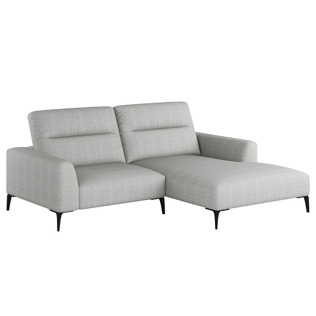 1,5-SITZER ECKSOFA mit Longchair - Hellgrau/Schwarz, Textil/Metall (232/180cm) - home24