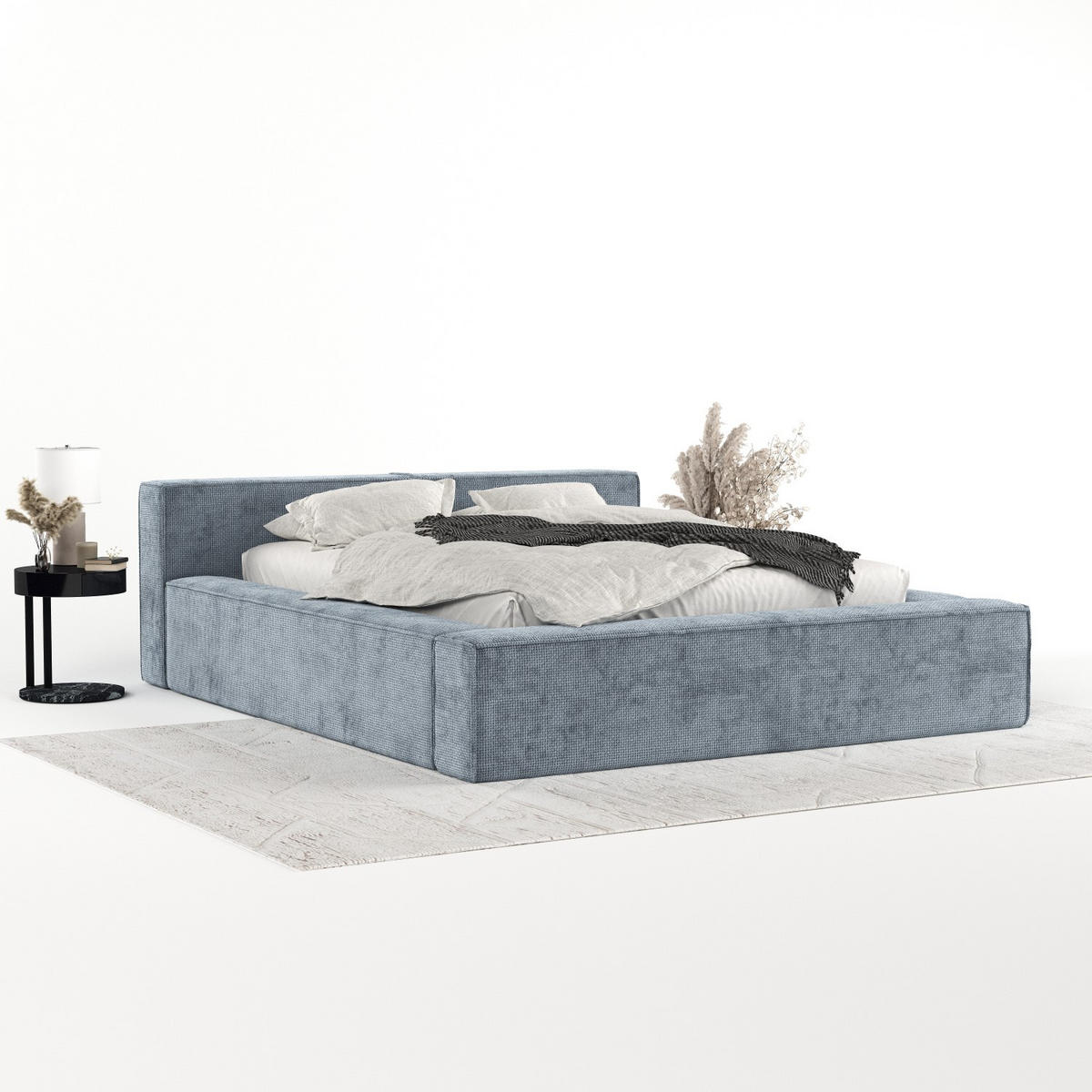 POLSTERBETT Casto mit Stauraum 140/200 cm Hellblau im Bonita Stoff - Schwarz/Naturfarben, Holz/Holzwerkstoff (140/200cm) - AltaBeds