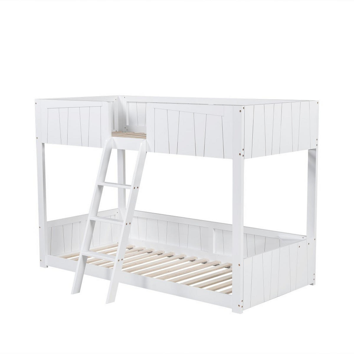 ETAGENBETT 90x200cm in Weiß mit Offenes Regal und dreistufiger Leiter - Weiß, Holz (90/200cm) - KOMHTOM
