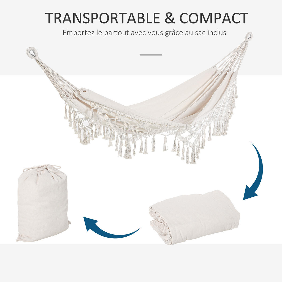 HÄNGEMATTE DE-13572 Boho-Chic mit Fransen, tragbar Beige - Creme, Textil (150/1/288cm) - ComfortXL