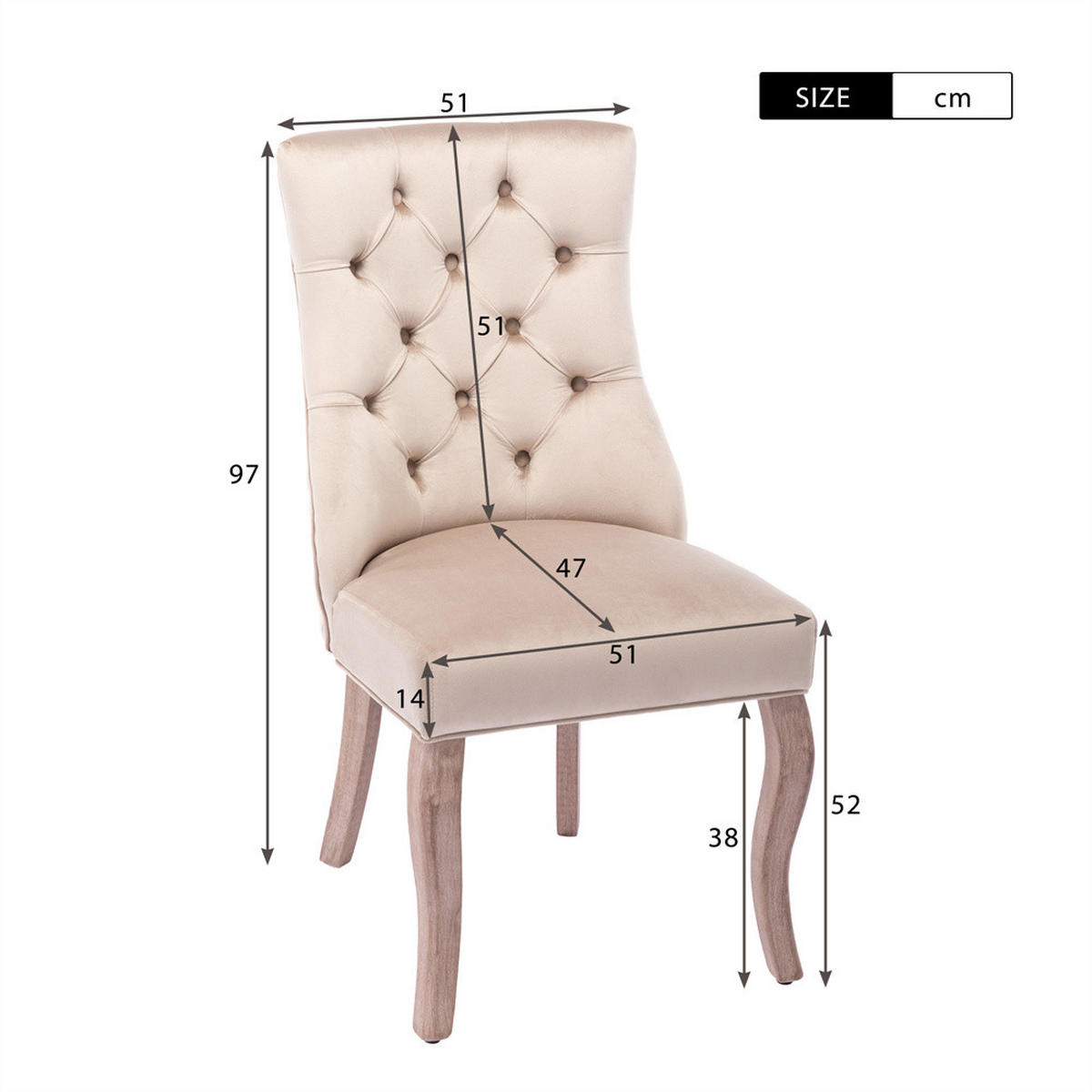 STUHL-SET 2 Stück in Beige Samt - Beige, Holz/Fell (47/97/51cm) - KOMHTOM