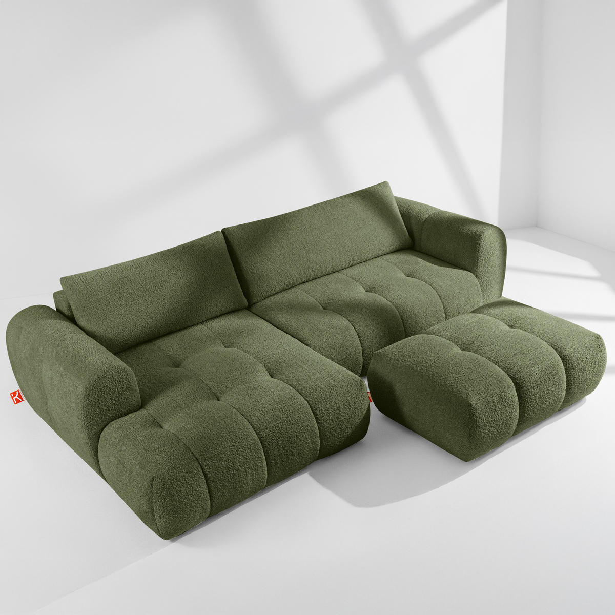 ECKSOFA LINKS LIRA, Olivgrün, Bouclé - Olivgrün, Holz/Holzwerkstoff (295/112cm) - KONSIMO®