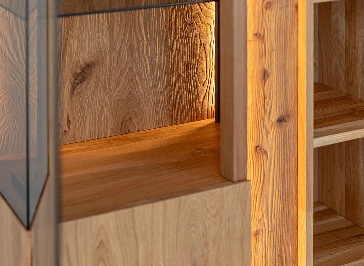 WOHNZIMMER-SET Collodi Wildeiche Natur - Sideboard 165cm - Türanschlag rechts - Wildeiche/Eichefarben, Holz (293/205/43.5cm) - Feldmann-Wohnen