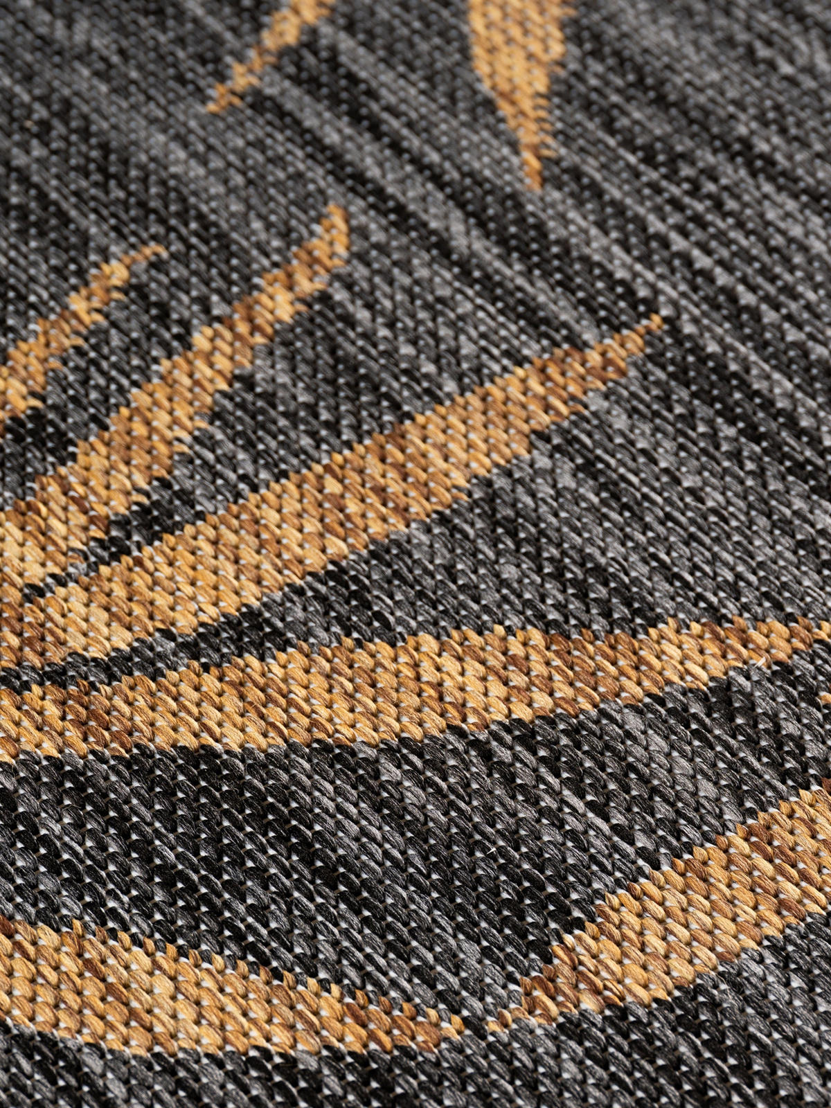 TEPPICH Flachgewebe, Outdoor, Fußbodenheizung-geeignet, mit Blattmotiv, VIGOLENO in Schwarz-Beige, Ø 160 cm - Schwarz, Textil (160/160cm) - KADIMA DESIGN