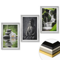 WANDBILDER 3er Set - 40x60 cm Silberner Rahmen - Entspannende Zen-Wassermalerei - Silberfarben, Kunststoff (40/60cm) - ArtPrintCave