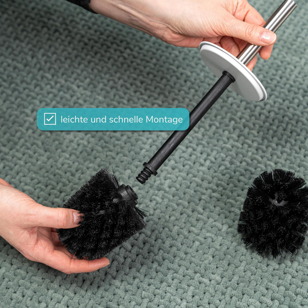 BÜRSTENKOPF 2er-Set für WC-Garnitur - Schwarz, Kunststoff (8/10cm) - bremermann