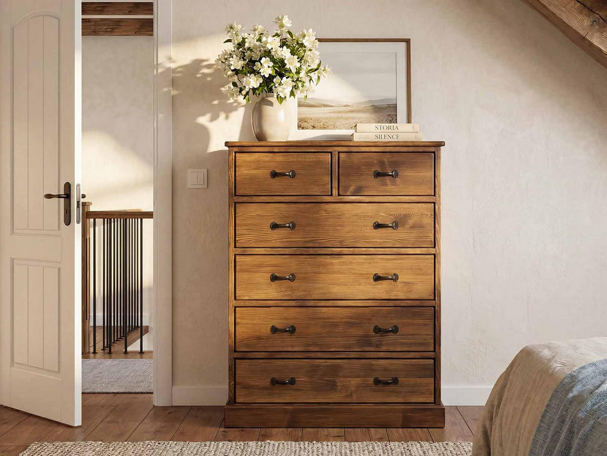 KOMMODE aus Massivholz Rustyk 5/6 - Dunkelbraun/Schwarz, Holz (112/125/45cm) - Seart