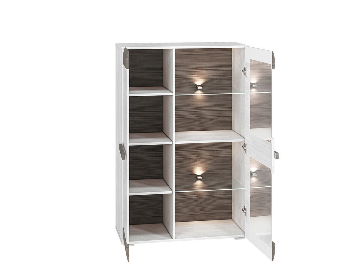 VITRINE – 92 cm – Blanco – Grau / Kieferfarben - Grau/Kieferfarben, Holzwerkstoff (92/140/42cm) - hi-markt