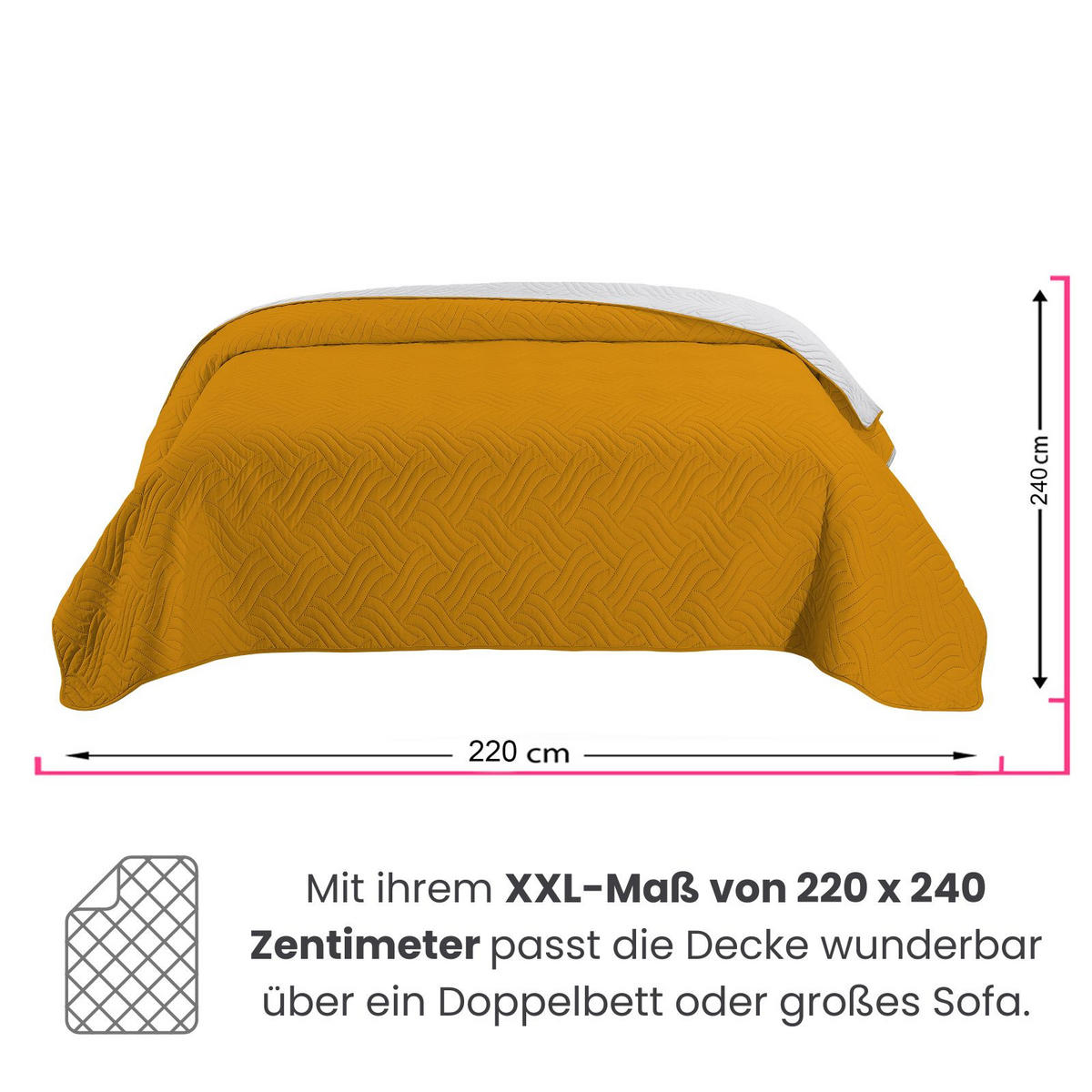 TAGESDECKE Wende-Design gelb 220/240 cm Duo-Color - Gelb, Textil (220/240cm) - wometo