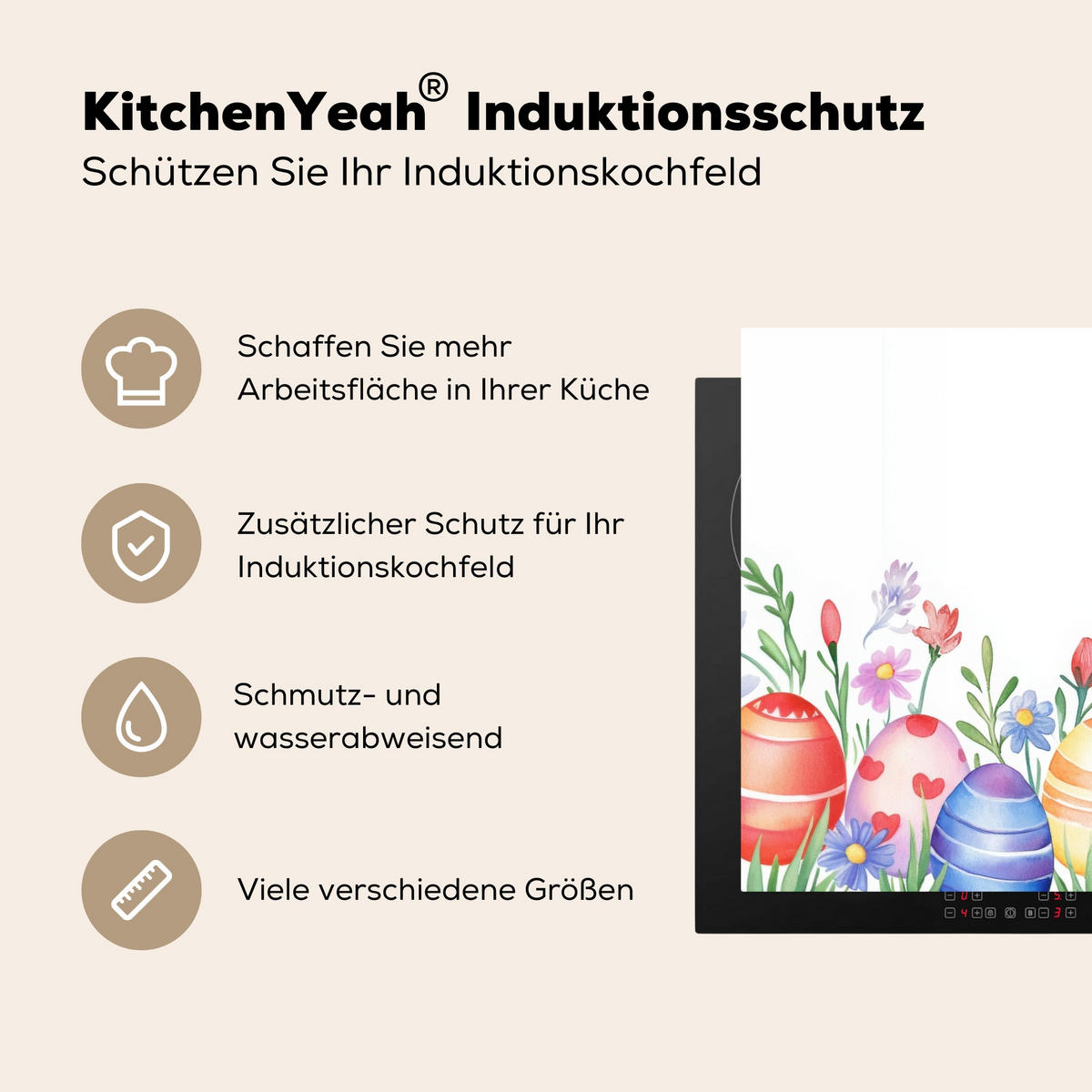 HERDABDECKPLATTE Blumengarten - Bunt - Eier Ceranfeldabdeckung 78x52 cm - Weiß, Kunststoff (78/52/0.2cm) - MuchoWow