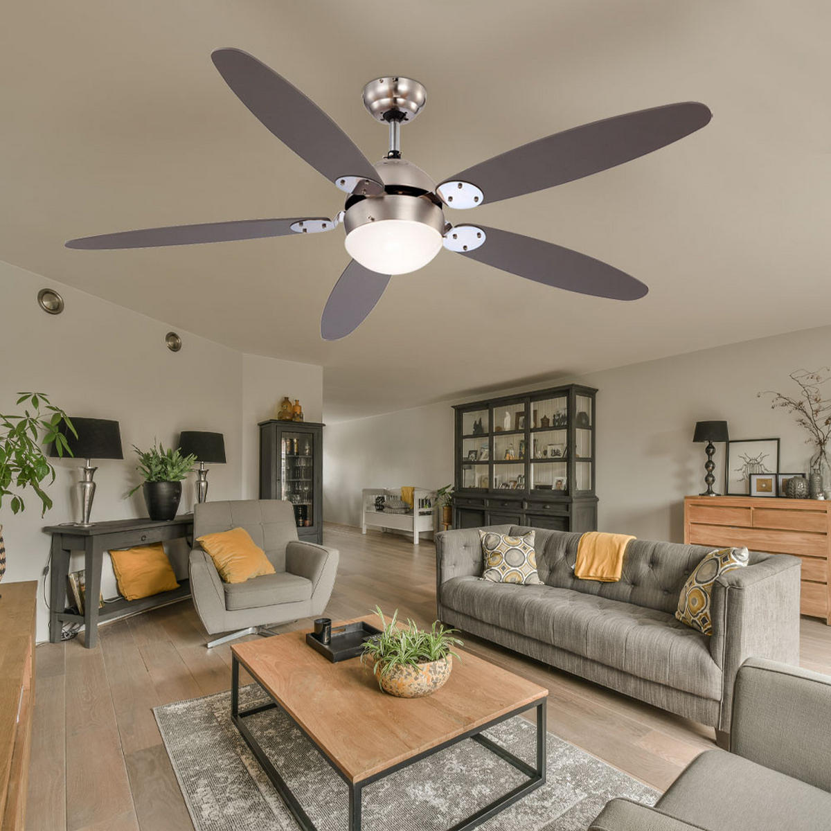 DECKENVENTILATOR AZURA Holzoptik Braun - Braun, Glas (132/132/40.6cm) - Globo Lighting