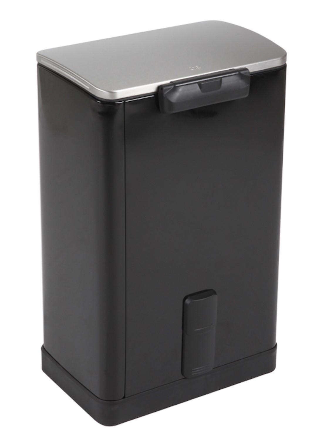 MÜLLEIMER Stilvoller Rechteckiger Mit Extra Breitem Pedal 40 Liter 65 x 40,3 x 34,5 cm Schwarz Deckel Edelstahl - Schwarz, Metall (40.3/65/34.5cm) - PROREGAL
