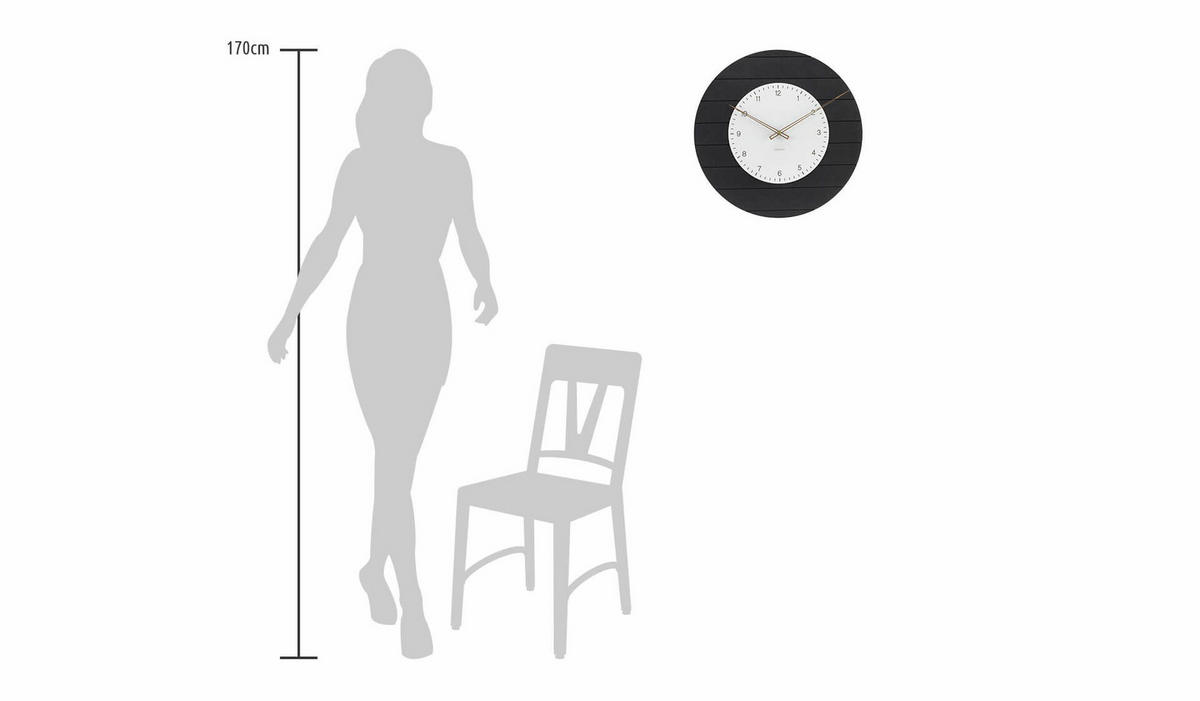 WANDUHR Design Schwarz-Weiß 50/50 cm - Schwarz, Holzwerkstoff (50/50/1cm) - ONZENO