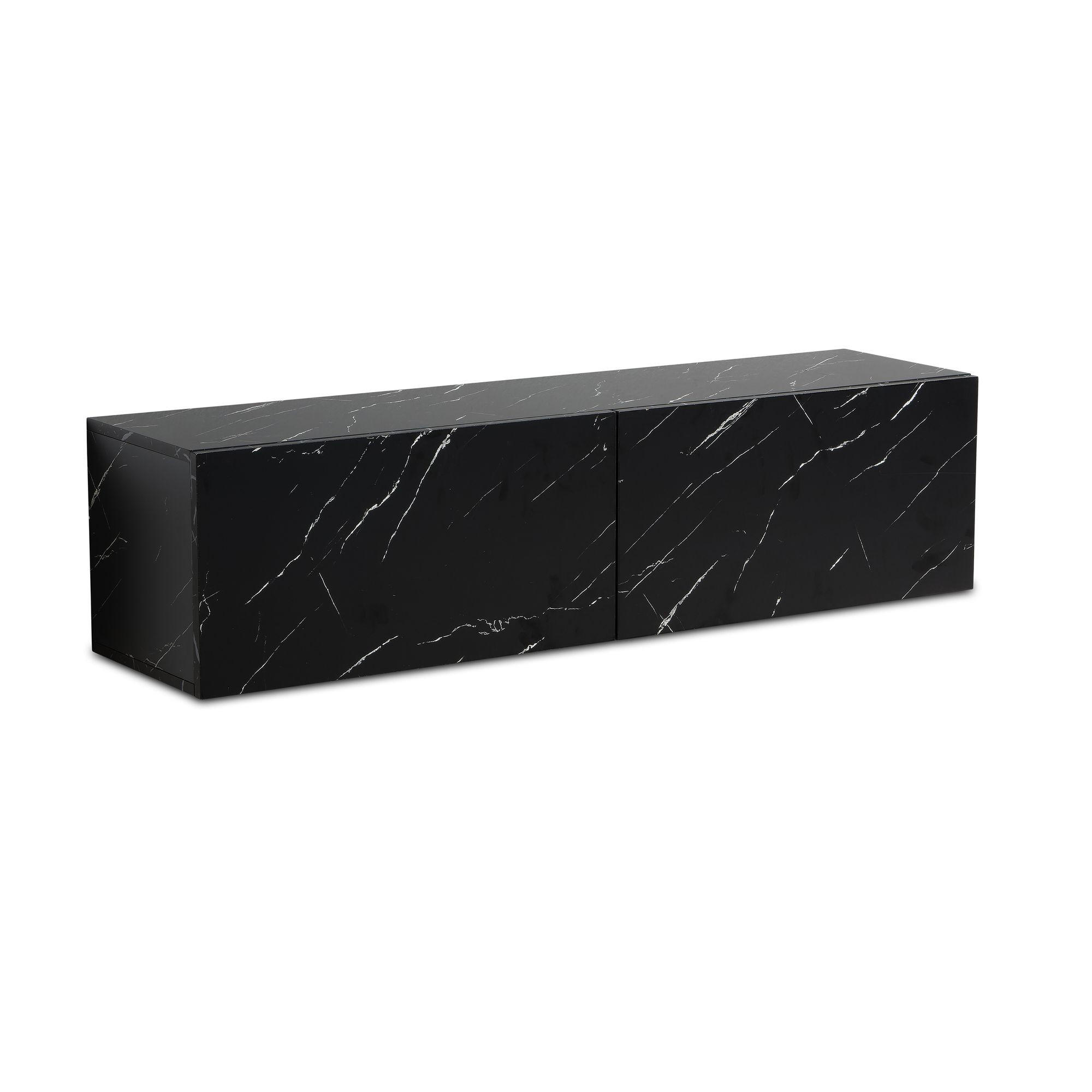 TV-LOWBOARD hängend, Marmor-Optik, Klapptüren, modern, Schwarz 120x30x30 cm - Schwarz, Metall (120/30/30cm) - KADIMA DESIGN