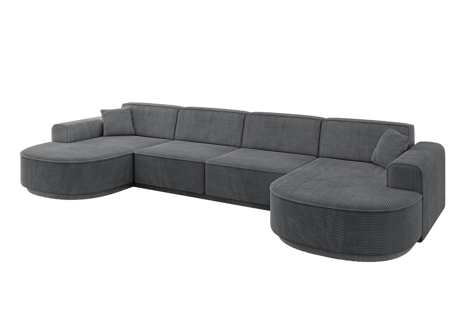 WOHNLANDSCHAFT MARI-U2-v3 - 380x163x81 cm Dunkelgrau Cord - Dunkelgrau/Schwarz, Holzwerkstoff/Kunststoff (380/81/163cm) - ALTDECOR
