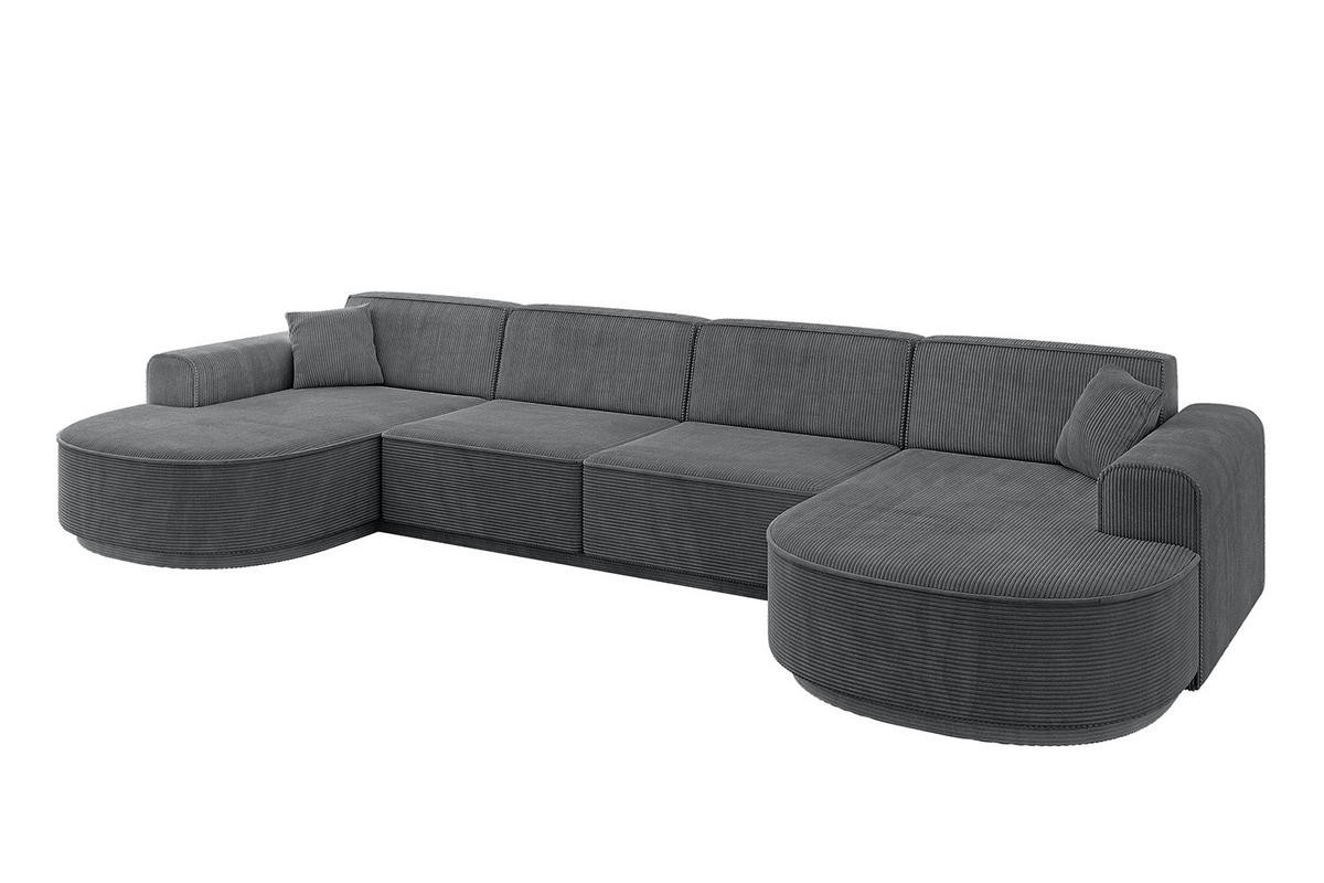 WOHNLANDSCHAFT MARI-U2 - 380x163x81 cm Dunkelgrau Cord - Dunkelgrau/Schwarz, Holzwerkstoff/Kunststoff (380/81/163cm) - ALTDECOR