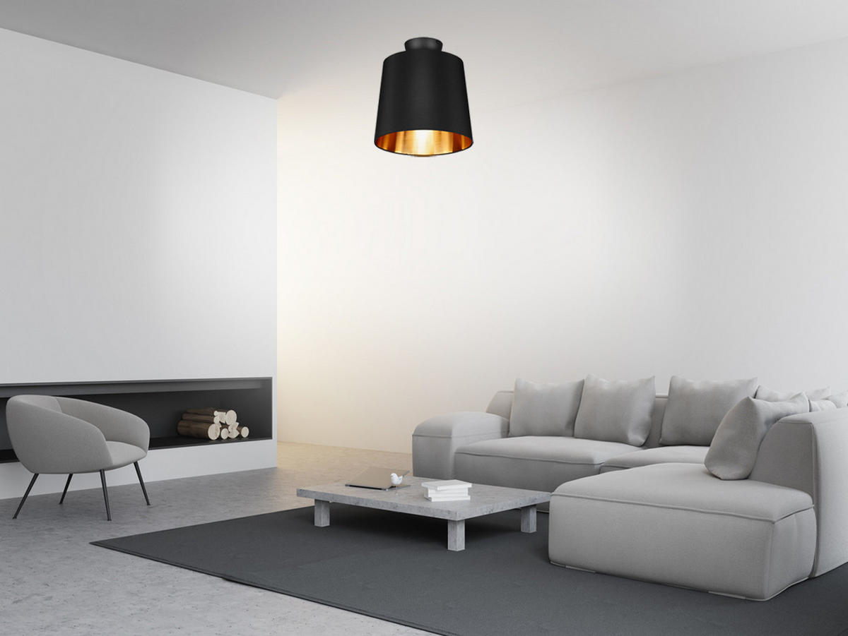 DECKENLAMPE Ø30cm, Stoffschirm Schwarz Gold - Goldfarben/Schwarz, Textil (30/30/32cm) - meineWunschleuchte