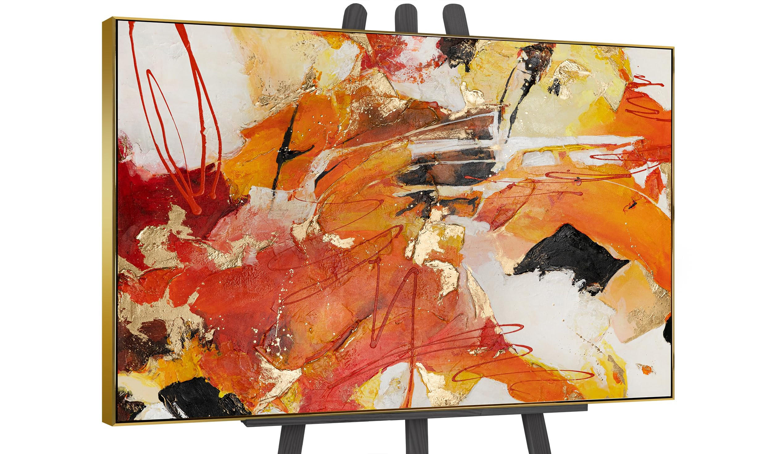 GEMÄLDE Orangene Explosion II Schattenfugenrahmen Gold 180x120 cm - Goldfarben, Holz (180/120cm) - YS-art gallery
