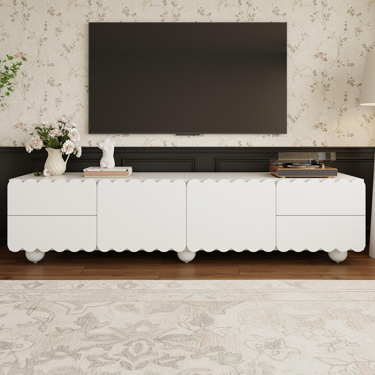 TV-SCHRANK Weiß 175/38/37 cm Doppeltüren Schubladen Flach - Weiß, Karton (38/37/175cm) - PANGIVO