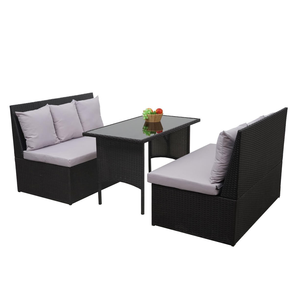 POLY-RATTAN GARNITUR Schwarz - Schwarz, Kunststoff - MCW