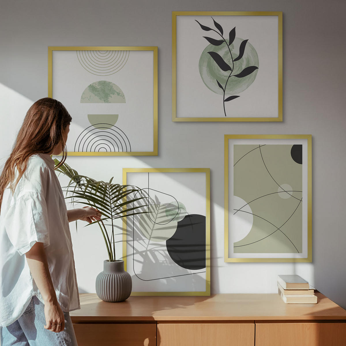 WANDBILDER 4er Set - 50x50 cm & 40x60 cm Goldrahmen - Abstrakte Formen und Farben - Goldfarben, Kunststoff (50/50cm) - ArtPrintCave