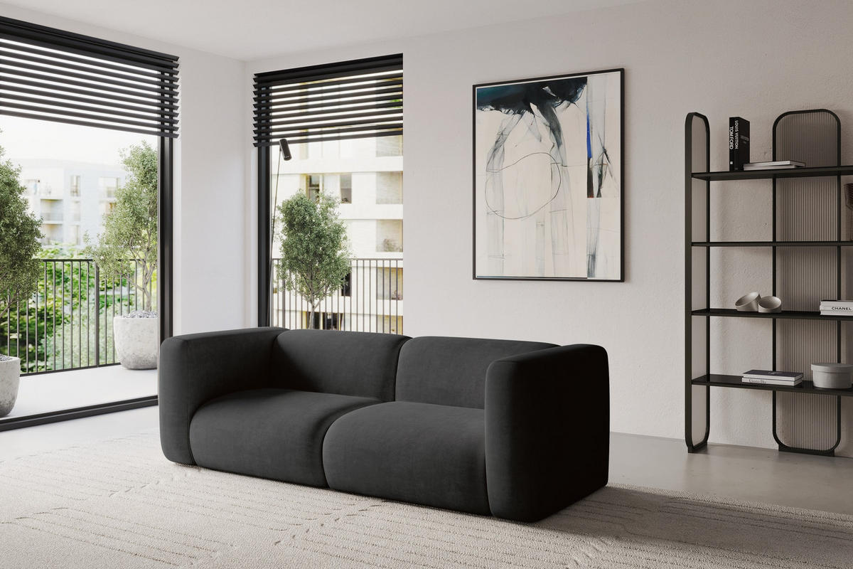 MODULARES Sofa 2-SITZER MIRA-S1 228x89x70 Schwarz cm Velours - Anthrazit/Schwarz, Holzwerkstoff/Kunststoff (228/70/89cm) - ALTDECOR