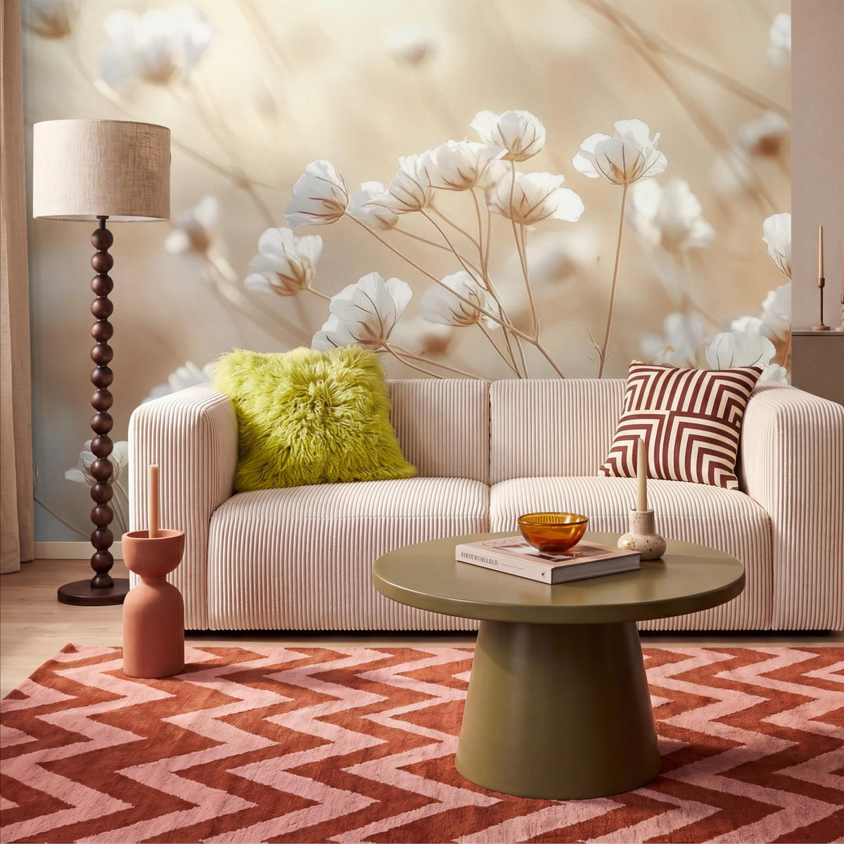 TAPETE - Wild - Blumen - Weiß - 350x220 cm - Creme, Papier (350/220cm) - OnlyWow