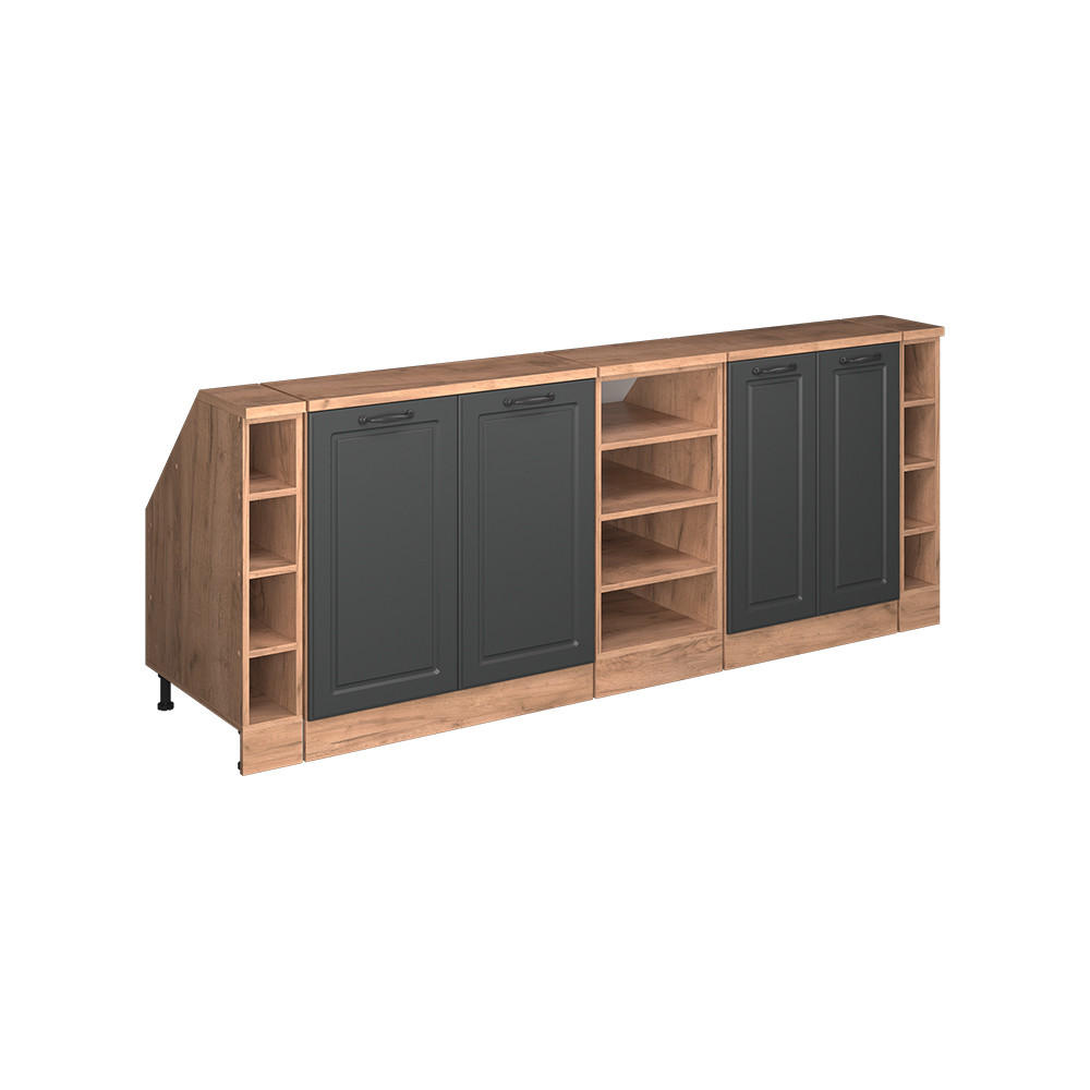 KÖKSSKÅP FÖR SLUTTANDE TAK R-Line, Antracit hus på landet/Goldkraft ek, 210 cm Set om 5 skåpstommar 60 cm djup Antracit, Honungsek 83.8/210/60 cm