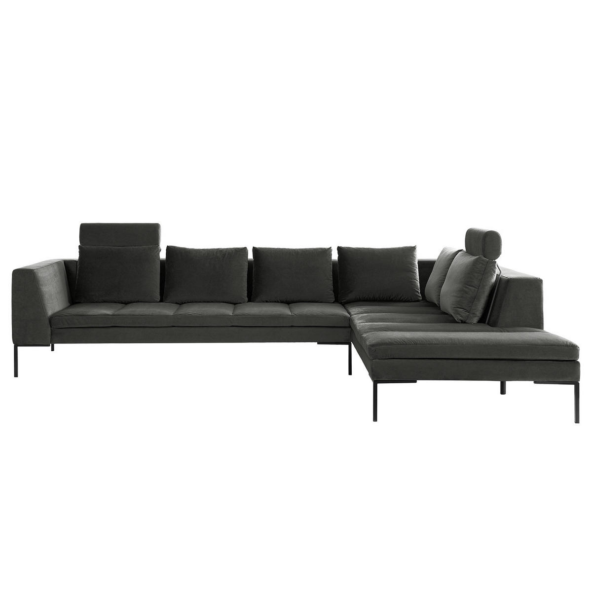 ECKSOFA mit Ottomane - Schwarz/Grün, Textil/Metall (319/230cm) - home24