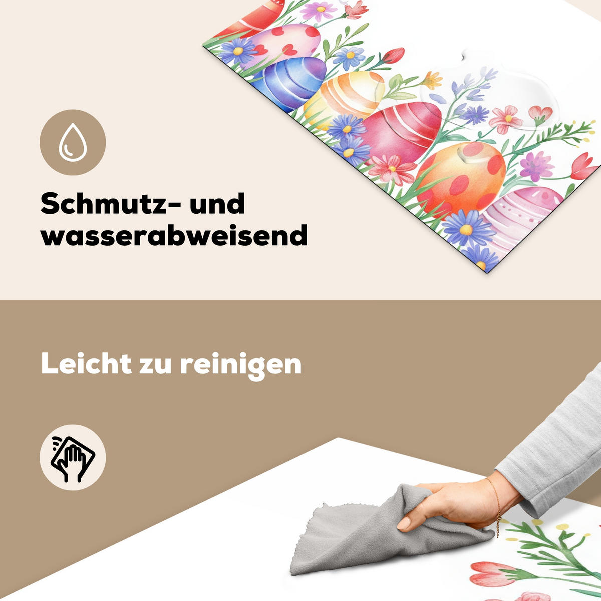 HERDABDECKPLATTE Blumengarten - Bunt - Eier Herdabdeckung Induktionsfeld 70x52 cm - Weiß, Kunststoff (70/52/0.2cm) - MuchoWow