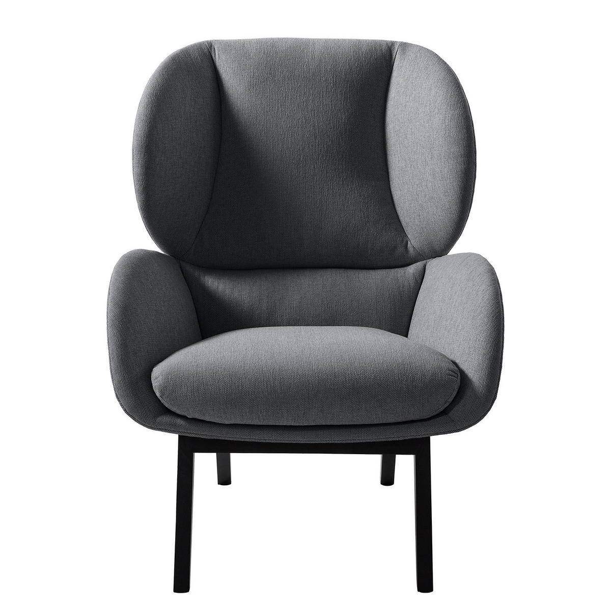 SESSEL - Schwarz/Grau, Eichenholz/Textil (82/102/90cm) - home24