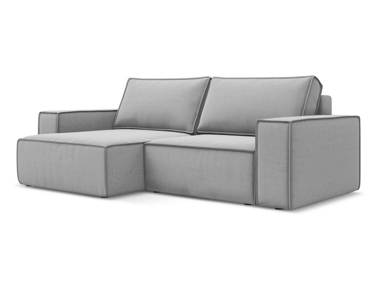 ECKSOFA mit Schlaffunktion Samt Stoff Grau - Schwarz/Grau, Kunststoff/Textil (148/257cm) - Makamii