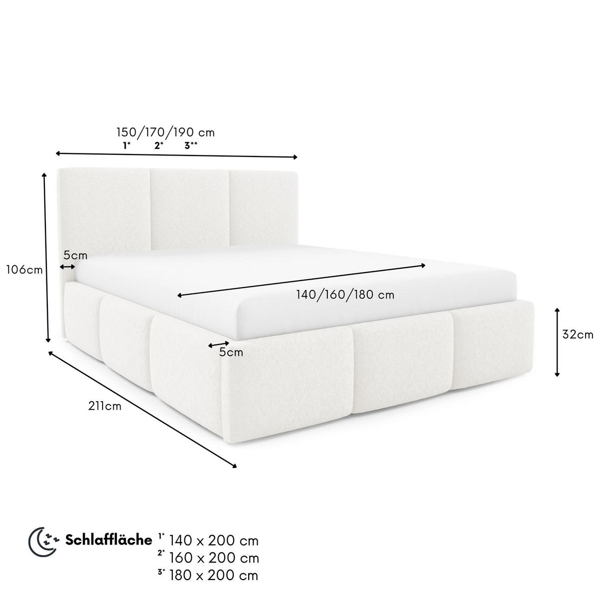 POLSTERBETT VALERIO mit Bettkasten, Bett 180x200,Doppelbett,Lattenrost,Boxspringbett-Optik,ohne Matratze,Schlafzimmer-Weiß - Weiß, Holz (180/200cm) - Furnistar