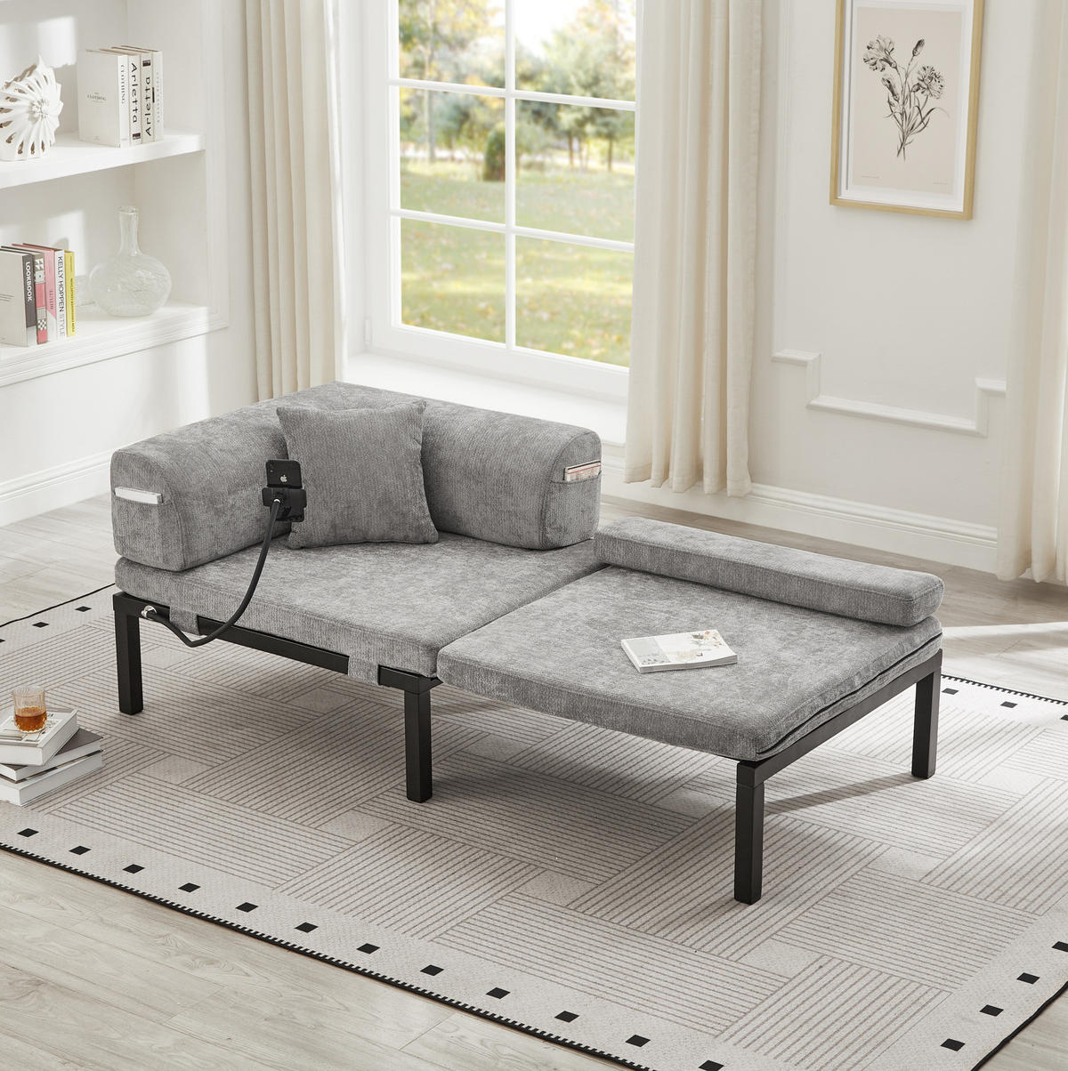 SCHLAFSOFA klappbar mit Ausziehbett Samt Hellgrau - Hellgrau, Holz (81/64/176cm) - Meubliv