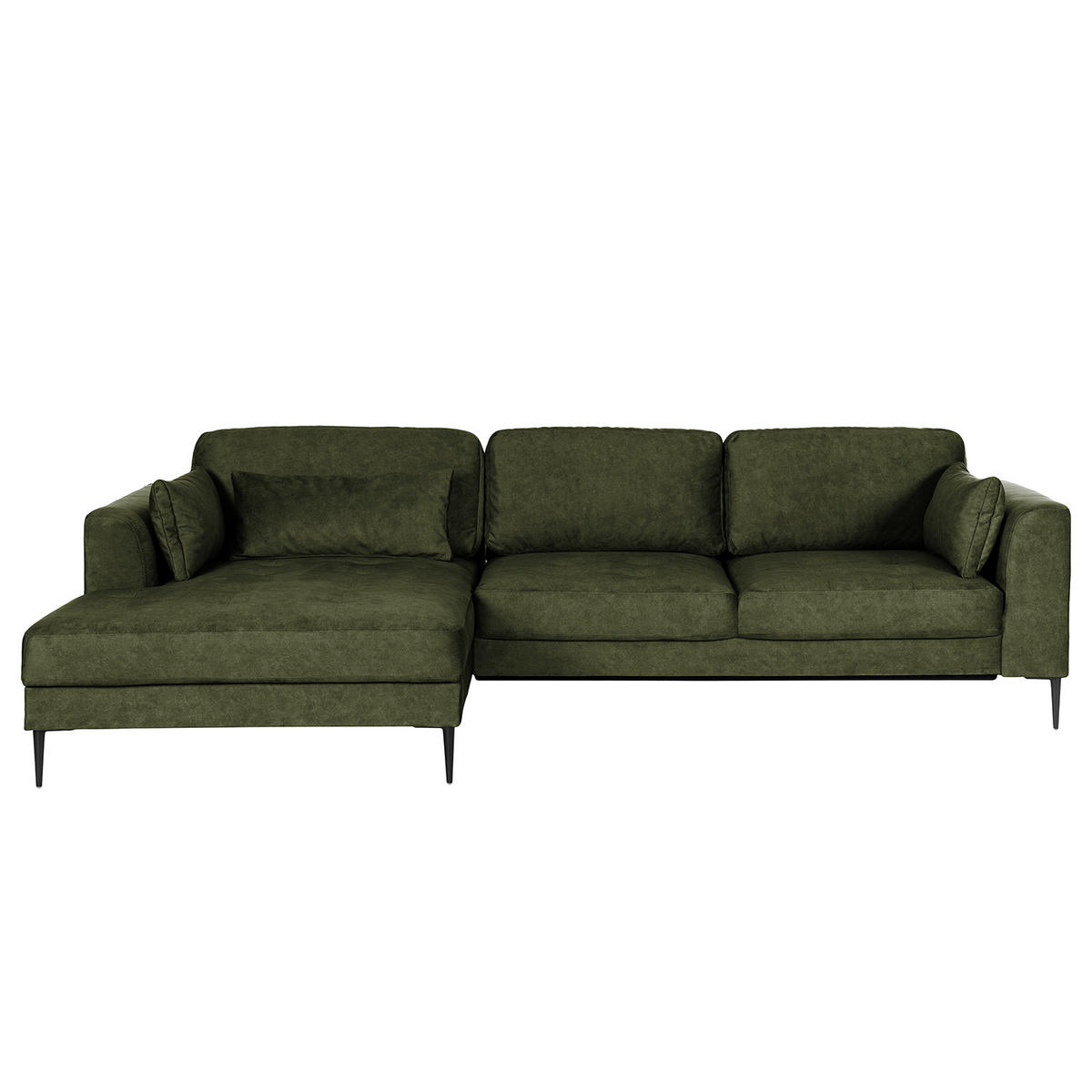 ECKSOFA mit Longchair - Dunkelgrün, Textil/Metall (275/168cm) - home24