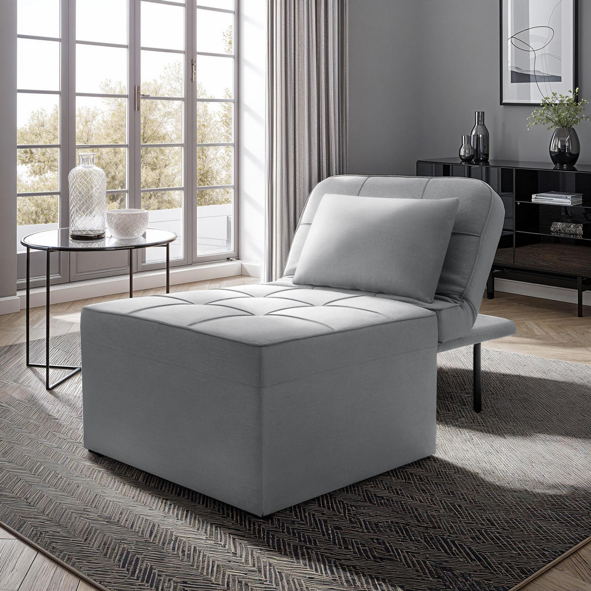 SCHLAFHOCKER Ponto,Belastbarkeit 150 kg ,hellgrau - Hellgrau, Textil (74/79/170cm) - tectake