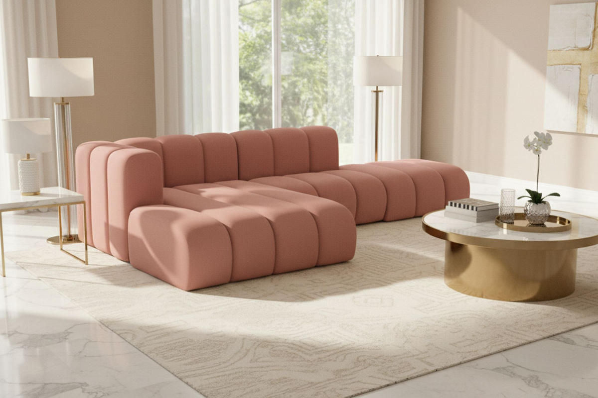 ECKSOFA L-form mit Hocker, Grand Mini, Stoff Salvador, Rosa, Links - Rosa, Holz (295/179cm) - Kaiser Möbel