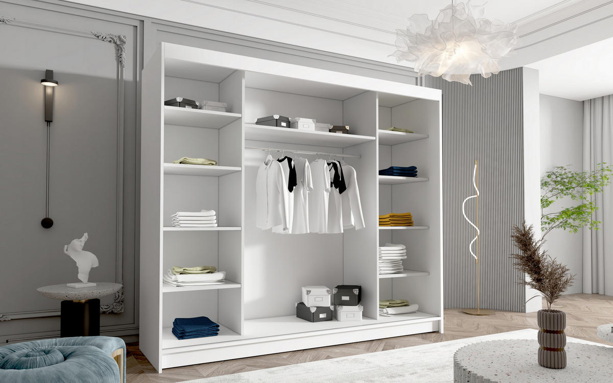 SCHWEBETÜRENSCHRANK Davos VII - 250 cm - Weiß, Holzwerkstoff/Metall (250/215/58cm) - Sofnet
