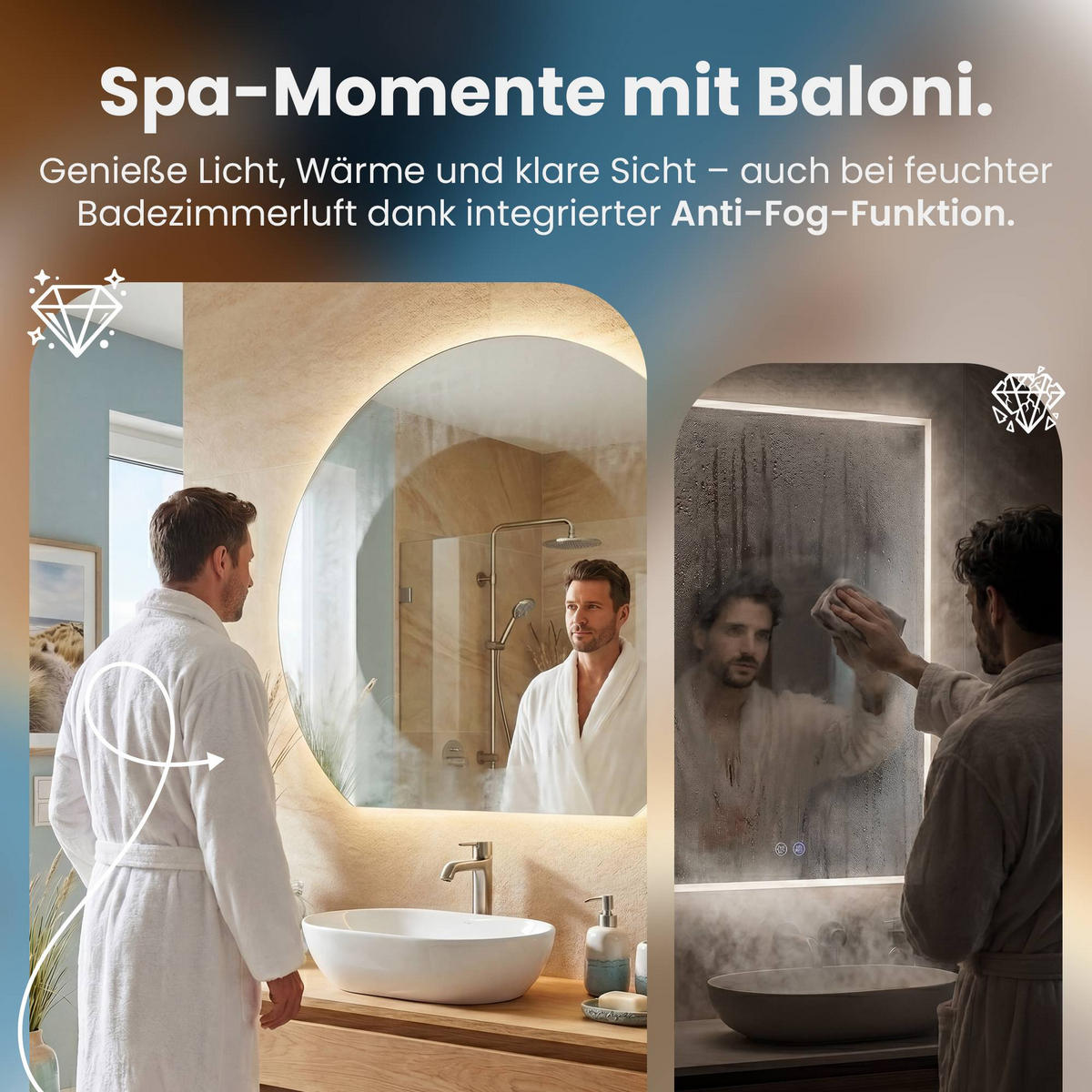 BADEZIMMERSPIEGEL flach 70/3/60 cm Glas Klarglas - Klar, Glas (70/60/3cm) - CLP
