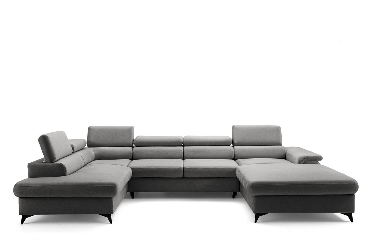 ECKSOFA U-Form PLAZA U Links mit Schlaffunktion 125x256 Velours Grau - Schwarz/Grau, Holz/Textil (350/95/210cm) - Muffo