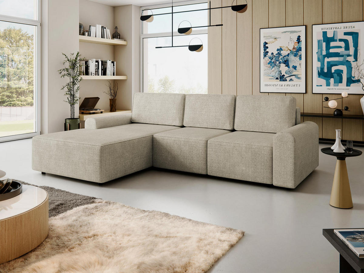 ECKSOFA Bella L, Seite: Links - Beige/Schwarz, Holz/Kunststoff (258/168cm) - MIRJAN24