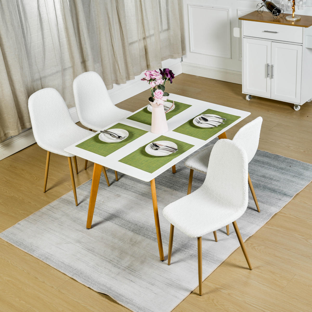 STUHL-SET 4 Stück in Eisen Webstoff Weiß - Eichefarben/Weiß, Holzwerkstoff/Textil (41/85/42cm) - Urban Meuble