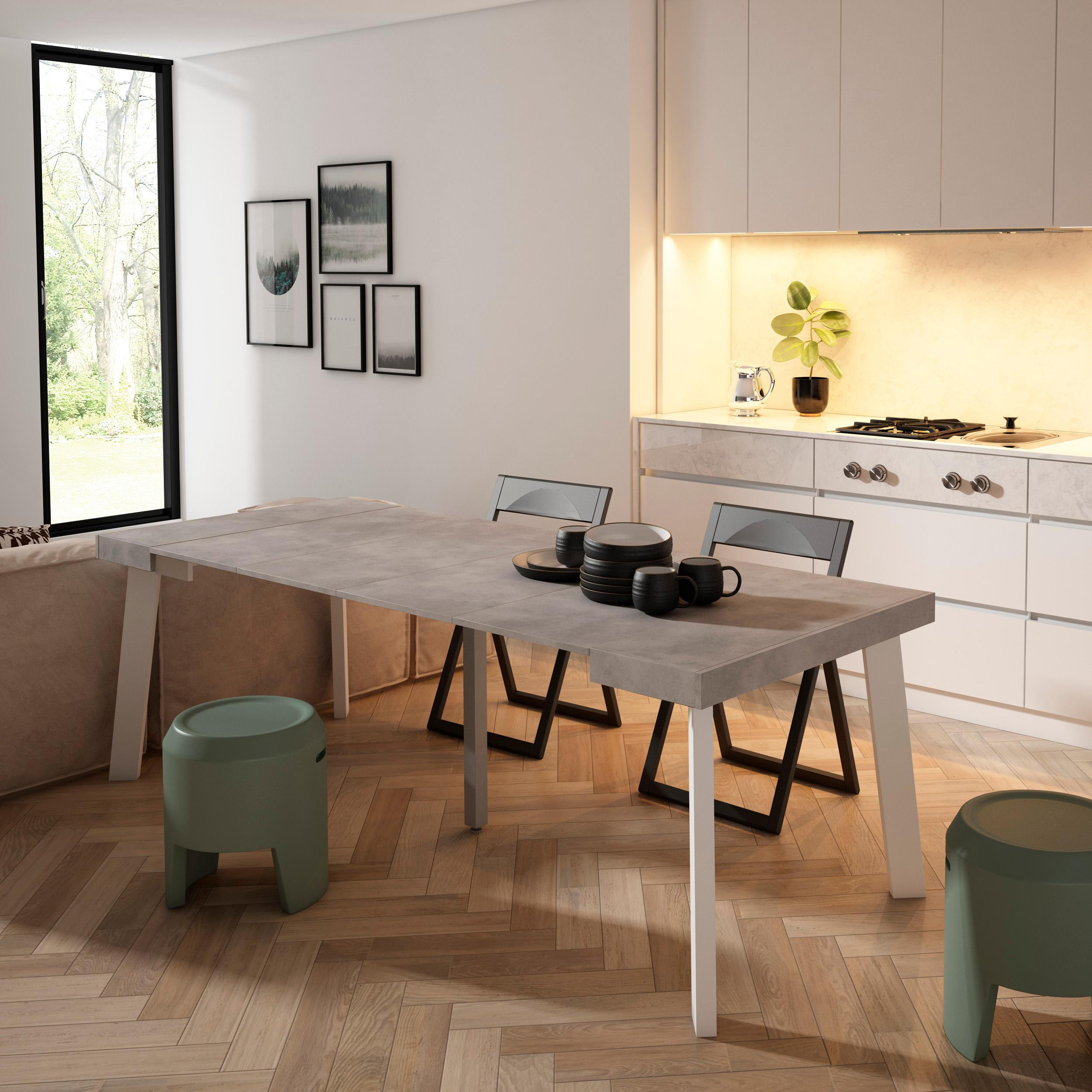 KONSOLENTISCH ausziehbar 58 bis 222cm, für 10 Gäste, zementgrau, 90/58/73cm - Grau, Holzwerkstoff (90/222/73cm) - Skraut Home