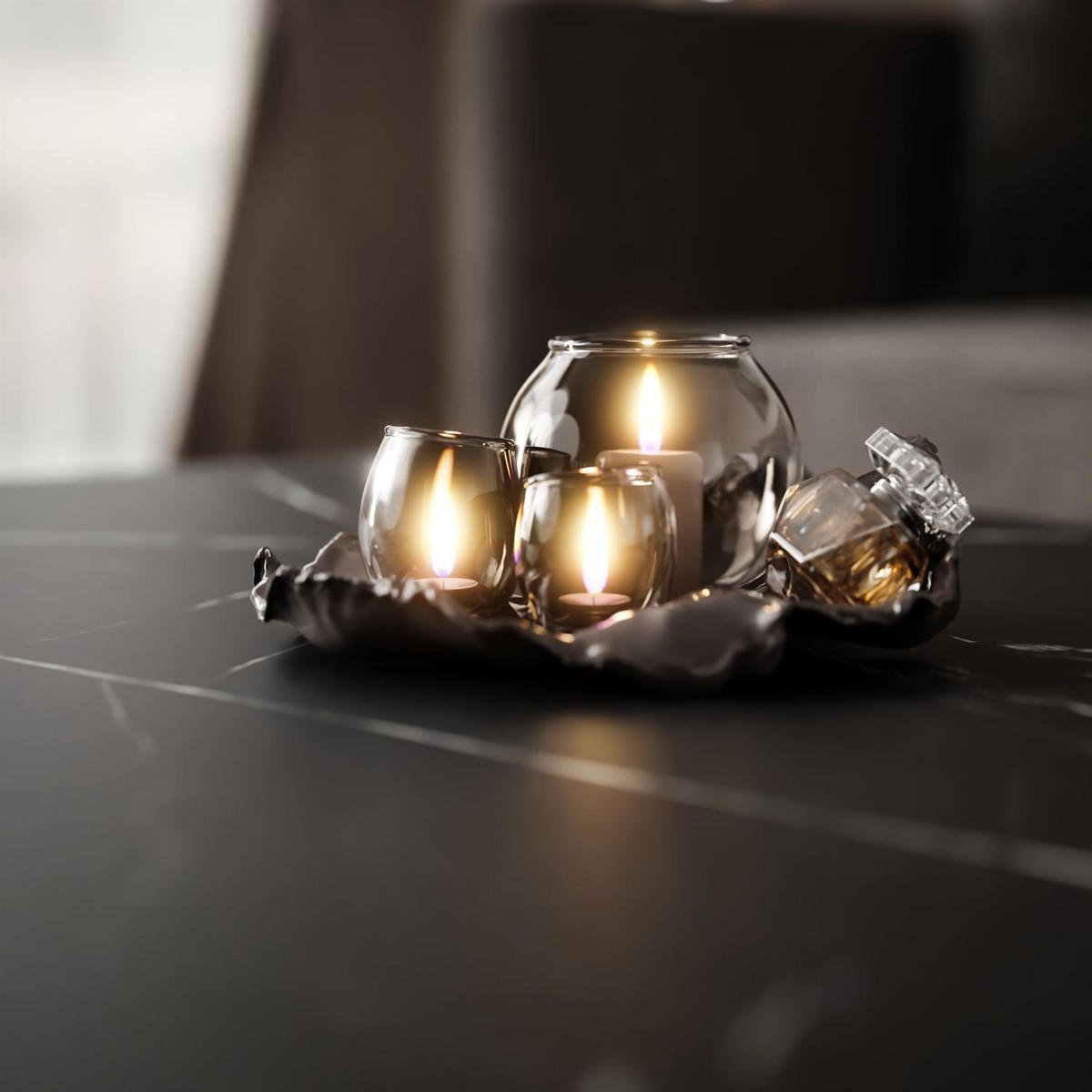 COUCHTISCH SAPHIRA SILVER mit Ablageboden, Schwarz Marmour - Schwarz, Holzwerkstoff (60/100/40cm) - Lookway