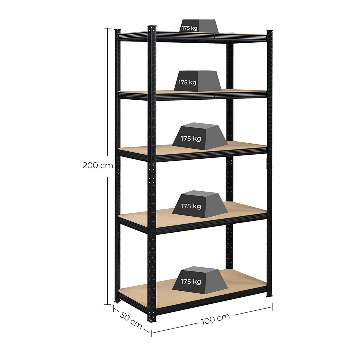 STANDREGAL 2ER-SET - Schwarz, Metall (100/200/50cm) - Hansiro