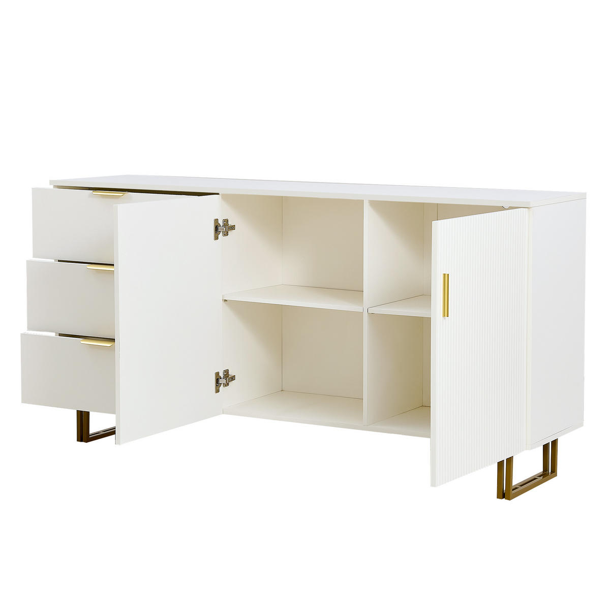 SIDEBOARD Elegante Kommode mit 2 Türen & 3 Schubladen Weiß - Weiß, Holzwerkstoff (160/81.5/40cm) - Urban Meuble