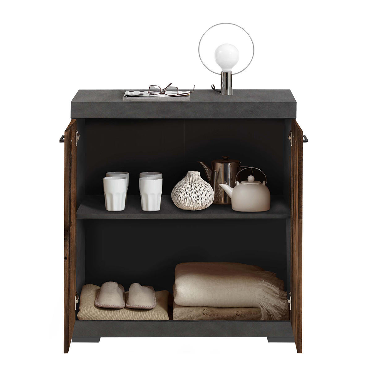2-TÜRIGES Sideboard mit abnehmbarem Regal L80cm - Bristol - Wildeiche, Holzwerkstoff (34.9/89.9/80cm) - Calicosy
