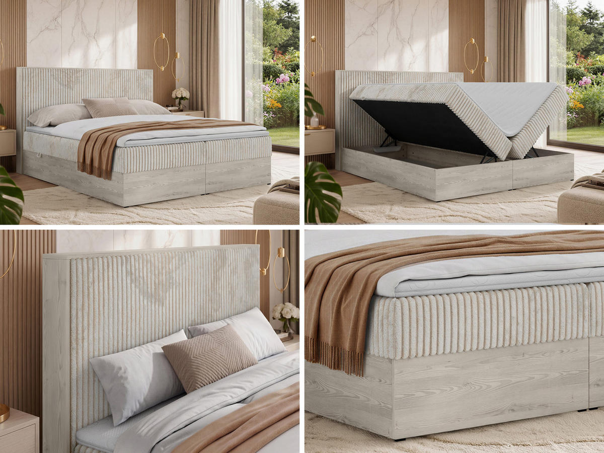 BOXSPRINGOVÁ POSTEĽ NORDIC 160/200 - Béžová Manšester - Topper Visco - H4 (tvrdý) - čierna/béžová, textil/plast (160/200cm) - MKS